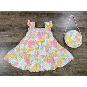 Cynthia Rowley Girls Floral Dress And Purse Set Spring Easter Size 24 Months